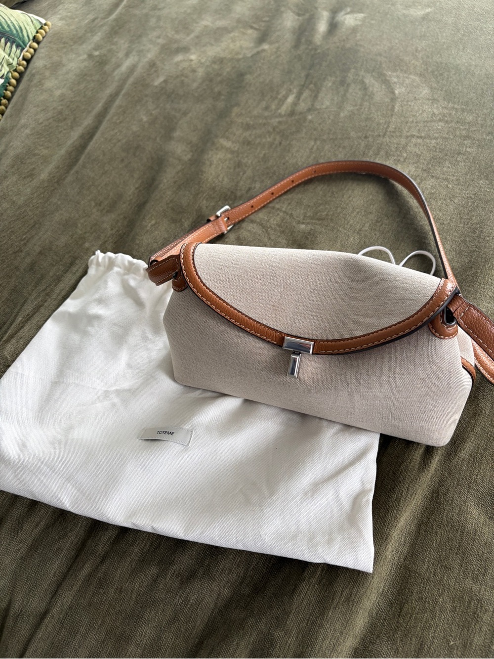 Toteme Beige Canvas Crossbody with Brown Leather Trim